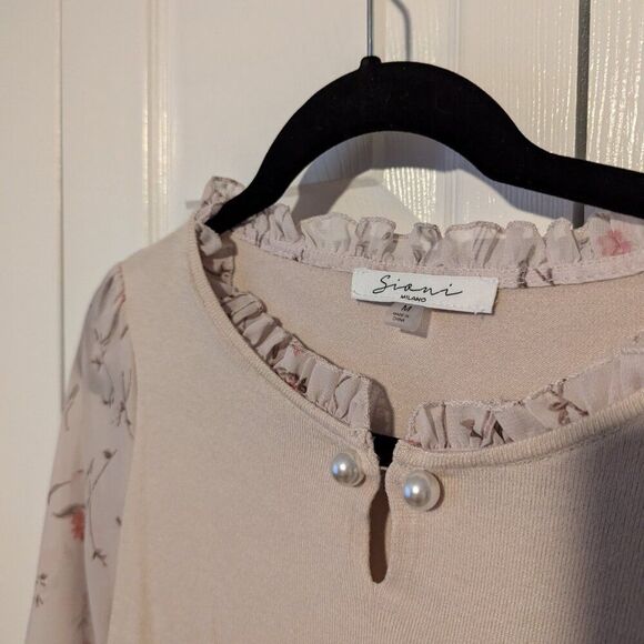 Sioni Long Sleeve Blouse | Women’s Medium | Knit Body + Sheer Floral Sleeves - Picture 2 of 5